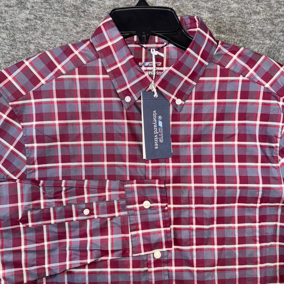 Vineyard Vines OTG Performance Plaid Button Down Shirt Crimson Mens Sz M NEW - Picture 1 of 7